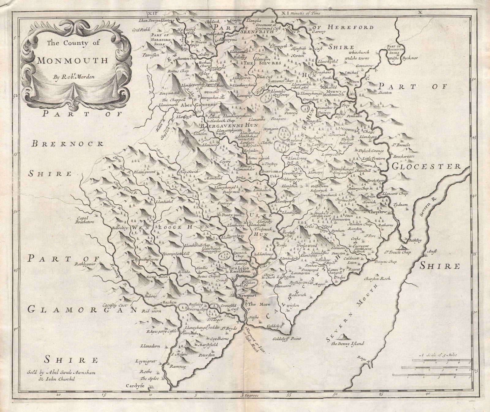Monmouthshire. 'COUNTY OF MONMOUTH'. ROBERT MORDEN. Camden's Britannia 1722 map